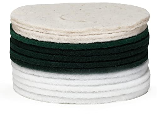 bopro Padset zum (End-) Polieren - Einmassieren von Ölen - ideal für Polier- und Einscheibenmaschinen wie Floorboy XL300, Z12s, EEM13 (5 x grüne, 5 x weiße Normalpads, 2 x Schafswollpads)