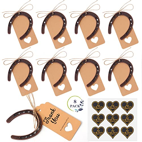 8 Stück Hufeisen Deko Set für Hufeisen Glücksbringer mit Hufeisen Pappkarte Bindfaden Glück Hufeisen für Party Vintage Hochzeits-Dekorationen