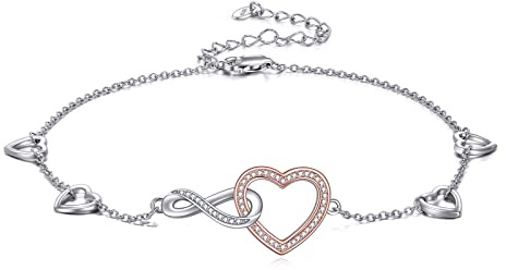 YAFEINI Bracelet De Cheville Pour Femmes En Argent Sterling Zircone Cubique CœUr Infini Bijoux D'Amour Sans Fin Cadeaux Pour Femme Fille Amie Fille (infini)