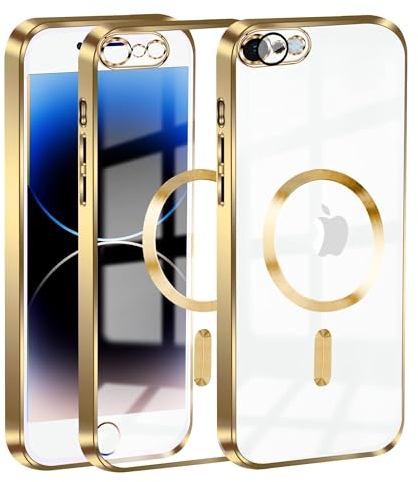 KetteTech Handyhülle für iPhone SE 2020/2022 Hülle, iPhone 8 Hülle Compatible with Magsafe Clear Magnetische Dünn Transparent silikon Schutzhülle [Kameraschutz Eingebaut][Werde Niemals Gelb],Gold