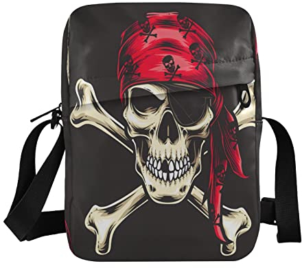 Umhängetasche mit Piraten-Totenkopf-Logo, klein, lässig, Umhängetasche, Handtasche, Handytasche, Geldbörse für Damen, Herren, Kinder, Mehrfarbig, Einheitsgröße