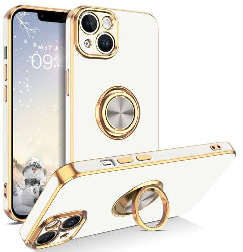 GUAGUA iPhone 11 Case,iPhone 11 Phone Case with 360° Ring Holder Slim Shockproof Kickstand Support Magnetic Car Mount Women Men Non-Slip Protective Phone Cover, Blue Gray/Gold