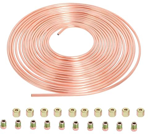 Tubo de Freno de Acero Recubierto 10m Ø3/16 (4,75mm), Kit de Tubería de Línea de Freno General para Coche con 20 Tuercas por Poweka