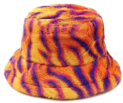 Malaxlx Damen Tiger Streifen Plüsch Fischerhut Wintermütze Flauschige Bucket Hat Warme Anglerhut
