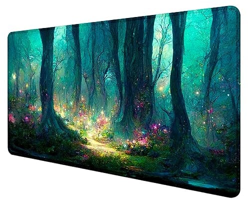 SXCKANG Mystic Forest XL-Mauspad, Stimmungs-Schreibtischmatte, Tastaturmatte, großes Computer-Mauspad, komplettes Schreibtisch-Dekor-Zubehör, Gaming-Schreibtischunterlage – 90 x 40 cm