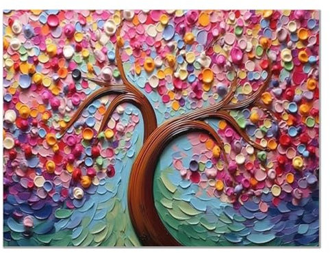 JOSUE Arbre De Vie Tableau Salon En Toile, Paysages ColoréS Rose, rouge Poster décoration esthétique classique imprimés d'art mural chambre à coucher ferme -75x115cm Sans cadre