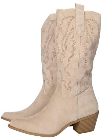ZAPATOP JF9882 - Stivali da donna in colore beige, tacco da 5 cm, design classico, bello e confortevole, con cerniera da donna stivali, beige, 41 EU