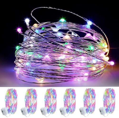 SIXIUDIA 6x 20er Micro Lichterkette,Lichterkette Batterie, 2 Meter DIY kleine Silberdraht mit Batterie für Weihnachten,Halloween, Garten,Schlafzimmer, Party, Hochzeit (Farbe)