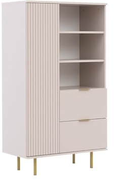 Mirjan24 Standregal Nohes R1D2SZ NE04, Bücherregal mit 2 Schubladen, Tür und 3 offene Fächer, Metallfüße, Schubladen mit Bremse, grifflose Öffnungssystem, Bücherregal, Wohnzimmer (Cashmere)