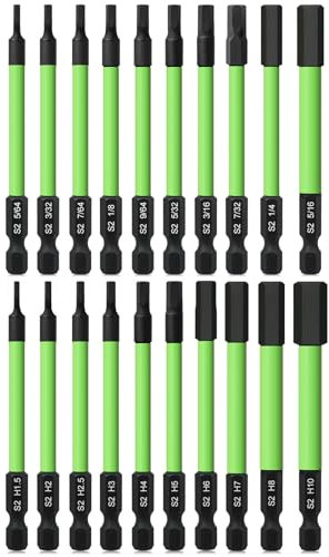 20PCS Impact Drill Allen Key Bit Set, 89mm Long Hex Bit Set Allen Key Screwdriver Set Metric Allen Key Drill Bit, Impact Driver Hex Head with 1/4 Inch Hexagon Shank(10pc Metric & 10pc SAE