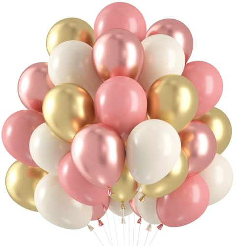 Luftballons Rosa Rosegold, Luftballons Altrosa 60 Stück, Helium Ballons Altrosa Gold, Retro Aprikose Rosa Rosegold Metallic Luftballons für Mädchen Geburtstag, Hochzeit Babyparty Verlobung Deko