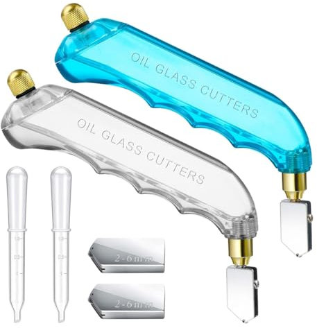 Rordigo Coupe-verre avec poignée pistolet pour verre synthétique, outils de coupe et têtes interchangeables (2-6 mm, bleu, blanc)