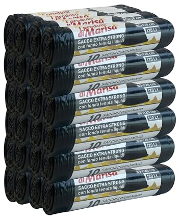 CSC – Bolsas de basura negras de 130 l extrafuertes, 240 unidades, bolsas de basura grandes para recogida selectiva exterior interior, bolsas de jardinería antiagujeros con lazos, bolsas de basura 24