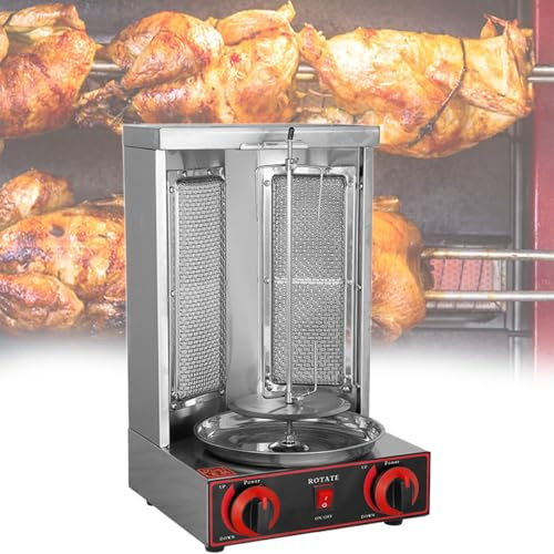 Máquina Portátil de Kebab Doner Kebab Vertical a Gas de Acero Inoxidable con Bandeja, Máquina Giratoria Comercial Doner Kebab Gyro Grill, Horno Asador para Barbacoa,para Restaurante en Casa,Dual