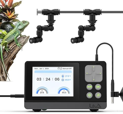 J&A Automatic Mister for Terrariums, Reptile Misting System with Programable Timer, Chameleon Fogger with Adjustable Spray Nozzles, Black