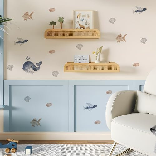 Wandaufkleber mit, Aquarellfarben, Orange und Blau, 4 Stück, zum Abziehen und Aufkleben, Wandsticker für Wohnzimmer, Kinderzimmer, Schlafzimmer, Wanddekoration