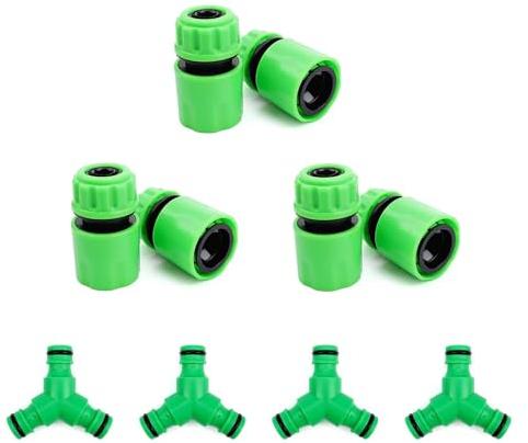 HJIAMA 4 Stück Y Förmig Wasserschlauch Verbinder und 6 Stück Schlauchkupplung 1/2 Zoll, Gartenschlauch Anschluss, Schnellverbinder-Sets für Wasserrohranschluss, Gartenbewässerung, Reinigung