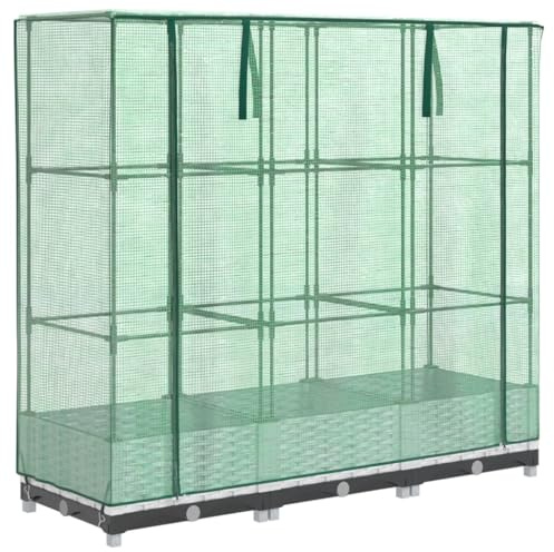 vidaXL Raised Bed with Greenhouse Cover, Outdoor Plant Box for Balcony Terrace, Garden Planter for Plants Vegetables Herbs, Flower Pot, Rattan Look