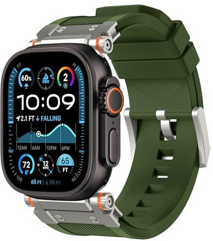 Correas Compatibles con Apple Watch Ultra 2 de 49 mm,Bandas de Silicona Adaptador de Acero Inoxidable,para Apple Watch Ultra 2/Ultra Series 9/8/7/SE 2/SE/6/5/4/3/2/1 49 mm 45mm 44mm 42mm para Hombres