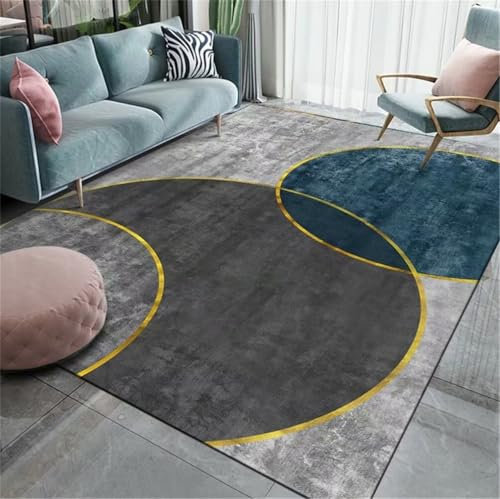 RUGMRZ Kleiner Teppich Teppich Kinder 60x90CM Teppich für Schlafzimmer Auslegware Teppichboden Grau Blaugoldener schmutzabweisender Teppich mit modernem geometrischem Muster