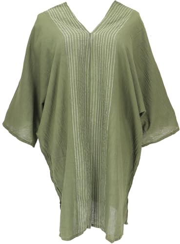 GURU SHOP Japan Style Tunika, Boho Kaftan, Kurzarm Strandtunika Für Starke Frauen - Grün, Damen
