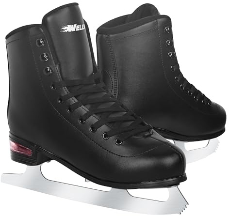 WELLWON Eiskunstlaufschuhe für Damen und Herren, klassisches Design, High-Top-PU-Leder, Schlittschuhe für draußen und drinnen, Figureskates für Anfänger