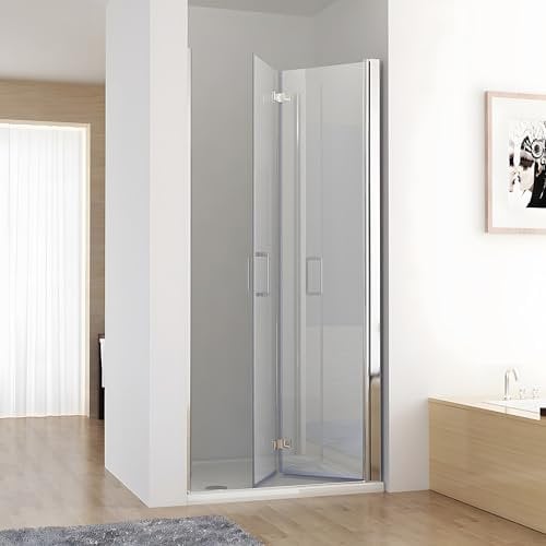 MIQU Nischentür 80 x 185 cm Duschabtrennung Faltbar Duschwand für Dusche Pendeltür Falttür Duschtür aus 6mm NANO ESG Glas Rahmenlos duschtrennwand ohne Duschwanne