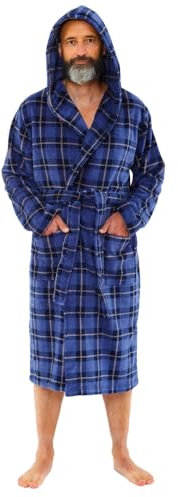 Just Essentials Mens Boys Fleece Onesies Gowns Robes Hooded Jumpsuit UK Seller - Blue Check Robe - Small