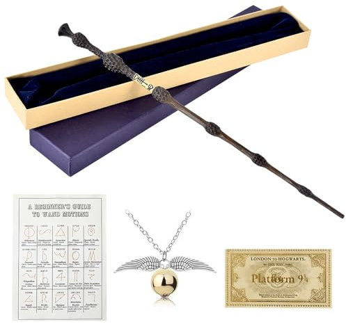 FGJCJ Dumbledore Zauberstab, 35CM Elderstab Harry aus Stahlkern und Harz, Elderstab HPotter Magic Stab, Zauberstab Dumbledore in Geschenkbox mit Zauberspruch-Karte, Halskette und Stationsticket