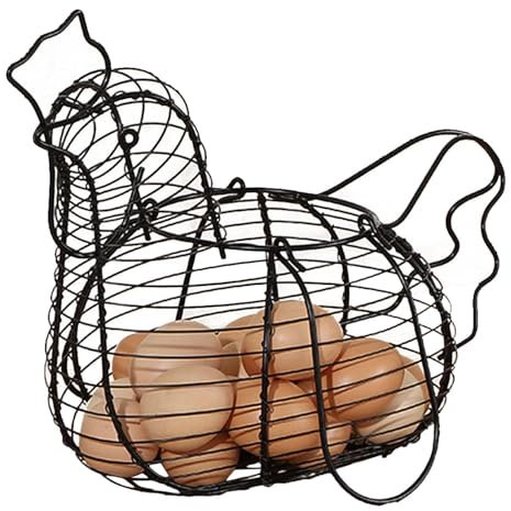 Chicken Egg Basket Holder - 26 ZCm Chicken Shape Egg Storage Container,Wire Egg Basket Black,Egg Collecting Basket,Egg Baskets For Kitchen Worktops,Chicken Shape Rustic Chicken Egg Holder,