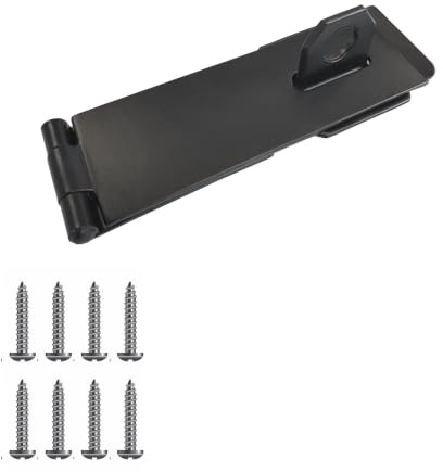 Keypak 115mm Security Hasp and Staple Lock Set, Door or Gate Hardware | 4.5 inch Garden Safety, Black Safety clasp, Hinged hasp with screws