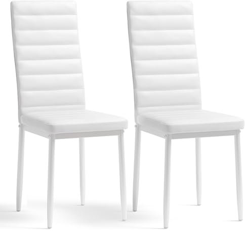 Bealife Esszimmerstühle 2er-Set, Esszimmerstühle-Set für Küche, Esszimmer, Esszimmerstuhl aus Kunstleder mit hoher Rückenlehne, modern (Weiß PU-Leder, 2er Set)