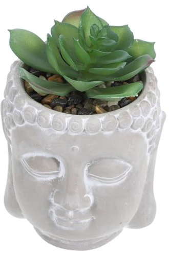 POPETPOP Zement-Buddha-Statue Für Außenbereich Und Innenhof Kleine Buddha-Figur Mit Kunstgrün Für Garten Und Wohndekoration Wetterbeständiges Für Terrasse Und Balkon