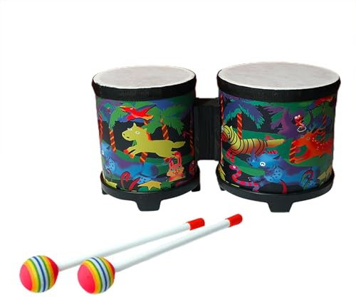 Bongo Drum - Bongo Drums für Kinder, Schlagzeug für Kinder | Handtrommel für Kinder niedlich hoch aus Holz mit 2 bunten Drumsticks, Musikinstrumente Handmade für