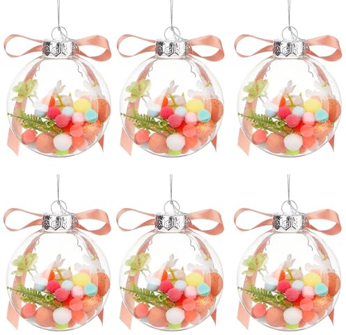 Marooma 6 Stück Ostereier Zum Aufhängen für den Baum, Bunte Eier, Frühlings-Hängeornamente, 9,6 cm Große, Durchsichtige Ostereier aus Kunststoff mit Schleife für Baumkörbe (C)