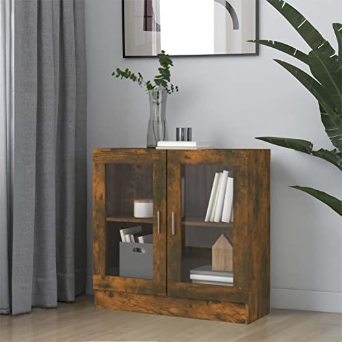 Xichuzi Vitrinenschrank, Glasvitrine, Vitrine, Schrank, Display Case, Sammlervitrine, Glassvitrinenschrank, Schmuckvitrine, Räuchereiche 82,5x30,5x80 cm Holzwerkstoff