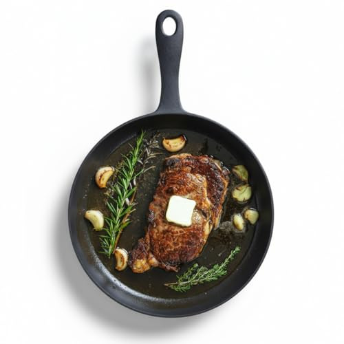 Flambo 12 Inch Smooth Cast Iron Skillet - Naturally Non-Stick, Pre-Seasoned Frying Pan, Smooth Finish for Grilling, Frying, Sauteing, Searing, Baking - Use on Oven, Stove, Grill, or Campfire