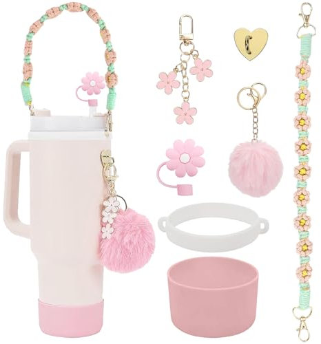 YISKY Accessori di Stanley Cup, Stanley Cup Accessori Set, Stanley Borraccia Accessori, Protezione in Silicone per la Stanley Cup, Stanley Cup Spill Stopper, per Stanley Cup 800 e 1100 ml (Rosa)