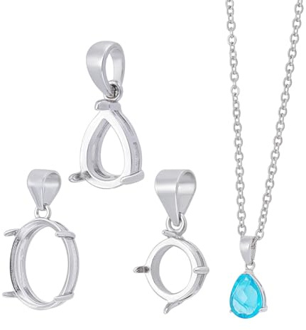 nbeads 3 Stück 3 Stile 925 Sterlingsilber Anhänger, Anschlussfassungen Anhänger Rohling Anhänger Tablett Schnellverschluss-Sockel Für Herstellung von Schmuckkettenanhängern, 4.5x5x3.4mm