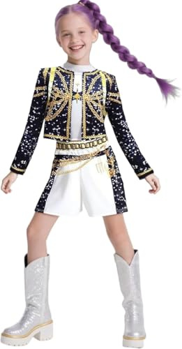RPixc Popular demon Rumi Zoey disfraz para juego de roles de niños, cantante pop Rumi Zoey disfraz de ídolo para juego de roles de demonio, disfraz de Halloween para niña (negro4, 150)