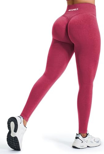 JOYSPELS Gym Sport Leggings Damen Scrunch Butt, High Waist Blickdicht Sporthose Lang Yogahose Po Push Up Seamless Shape Tights Himbeere L