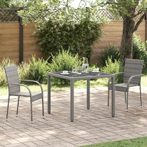 Frdhee Terrassenstühle, Gartenstühle Stapelbar 2 STK. Grau Poly Rattan Balkon Möbel für Garten, Wohnzimmer, Hof, Terrasse und Balkon