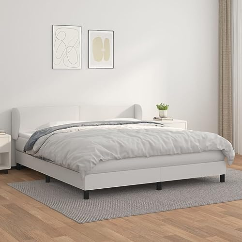 YuuSsea Boxspringbett mit Matratze, Weiß, 180x200 cm, Kunstleder, höhenverstellbares Kopfteil, Taschenfederkernmatratze, Schlafzimmer Möbel
