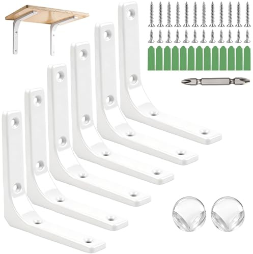 Dwsdws 6 Stück Regalhalterung 100x100mm Schwerlast Regalwinkel Regalträger | Regal 90 Grad,L-förmige Winkel,Regalhalter,Weiß,Multifunktionale Metallwinkel,für Wandhalterung Regal,Eckregal,Hölzern Möbel