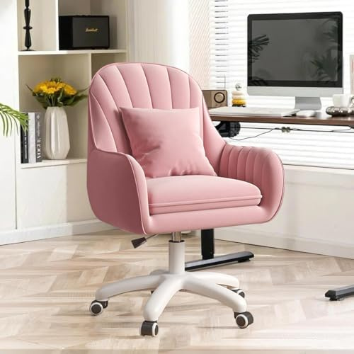 WXJHL Home Office Chair Velvet Vanity Chairs Cute Makeup Desk Chair with Wheels Mid Back Computer Chairs Height Adjustable Small Swivel Rolling Task Chair（Pink,velvet,43 * 46 * 71）