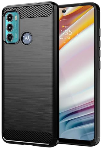 Techsuit für Motorola Moto G60 Hülle mit Soft Touch, Stoßfest, Kameraschutz, Erhöhte Kanten, Luftkissen Ecken, Anti Fingerabdruck, Flexibel, Carbon Silicone Series, Schwarz