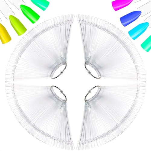 4 Sets Total 200 Tips - Transparent Nail Art Practice Finger Clipper Nail Art Polish Display Stick