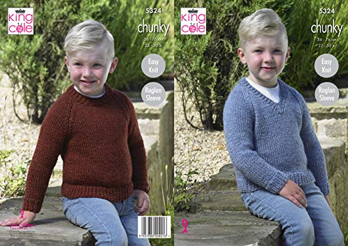 King Cole Big Value Chunky Knitting Pattern 5324 - Easy Sweaters Pattern - 22-30 Inches