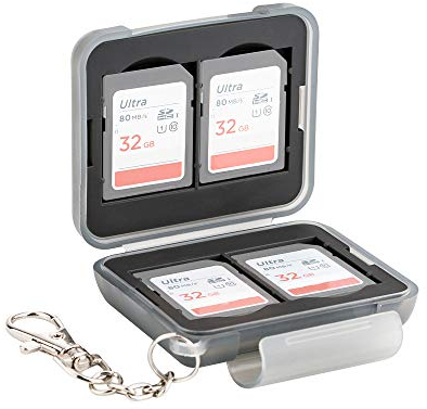 PROfezzion Multi Memory Card Case Speicherkarten Schutzbox für 4 x SD SDHC SDXC Karten - mit Karabiner mit Kurzer Kette Wasserdicht und Stoßfest Box Safe Tasche