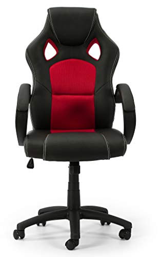 VS Venta-stock Sillón de Oficina elevable y reclinable Hamilton tapizado con Piel sintética y Tela de Rejilla, Color Negro y Rojo, reposabrazos Acolchado